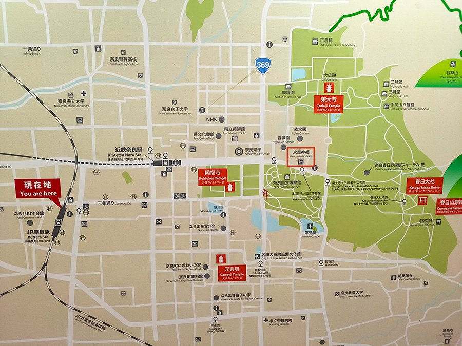JR奈良駅にある奈良市観光案内図の地図